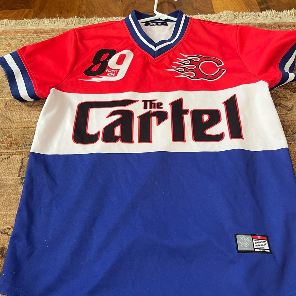 IMPERIOUS RED AND BLUE FIRE 89 C CARTEL MEDIUM BASEBALL JERSEY